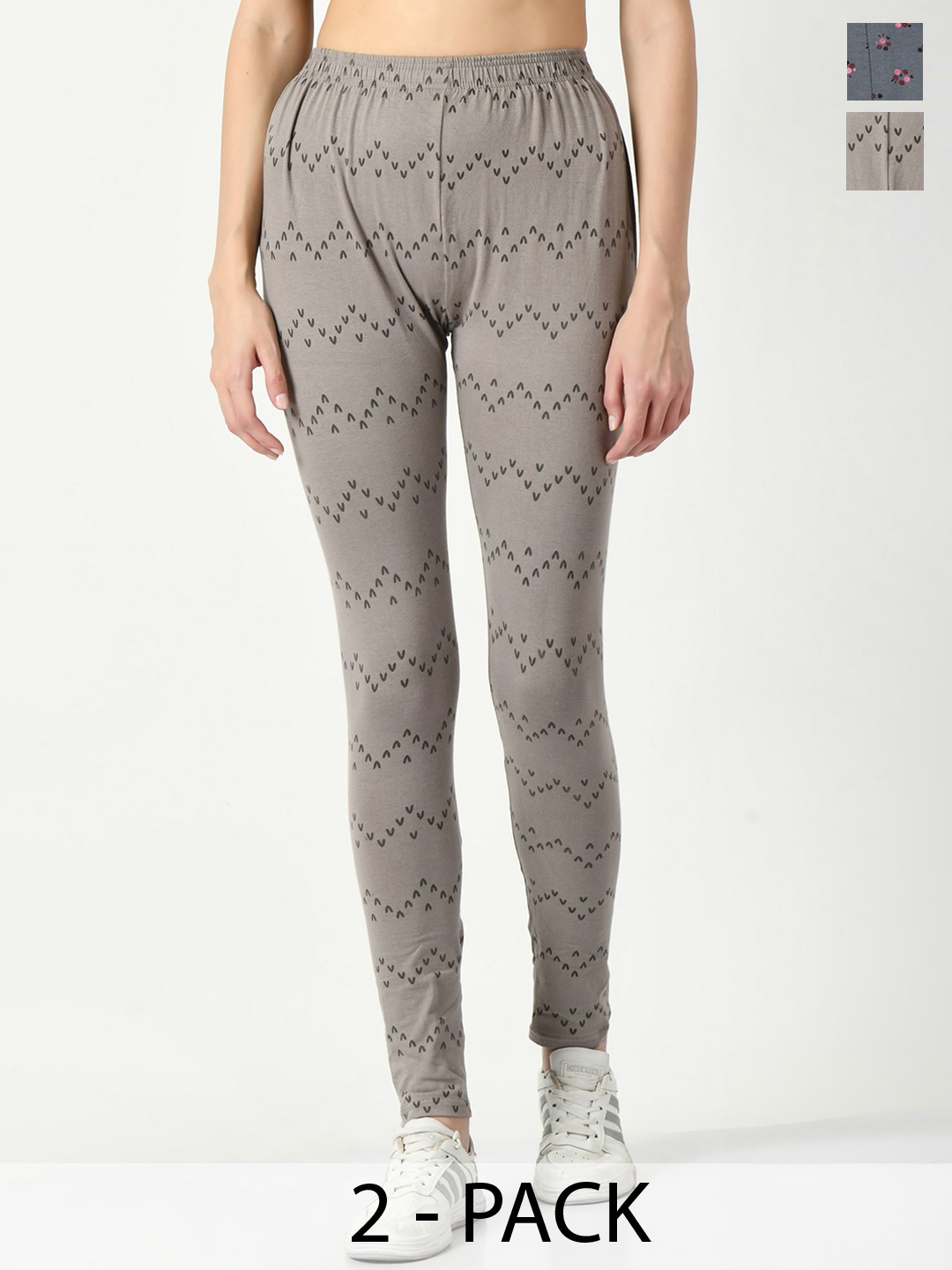 

BAESD Pack Of 2 Printed Slim-Fit Ankle Length Leggings, Grey