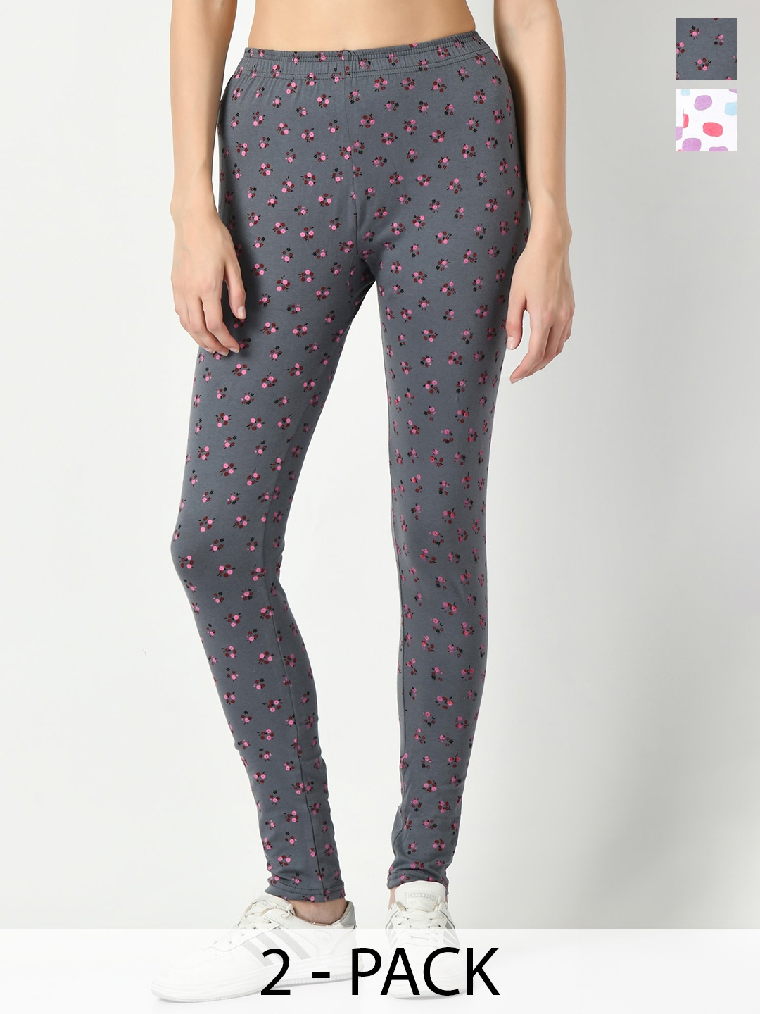 

BAESD Pack Of 2 Printed Slim Fit Ankle-Length Leggings, Grey