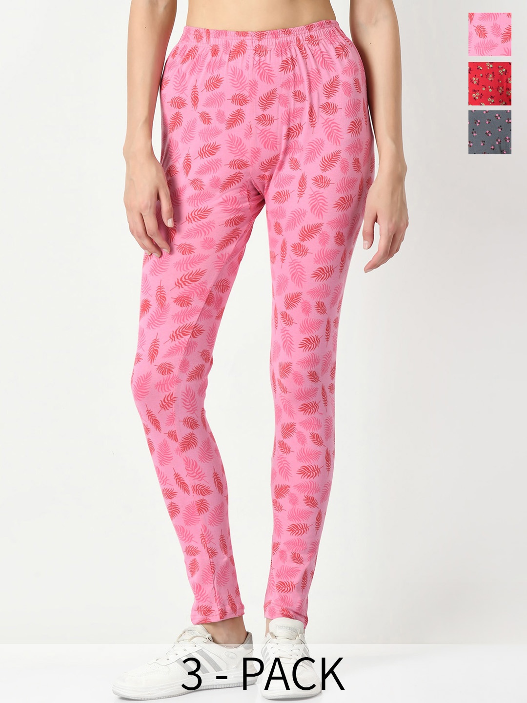 

BAESD Pack Of 3 Floral Printed Slim-Fit Ankle-Length Leggings, Grey