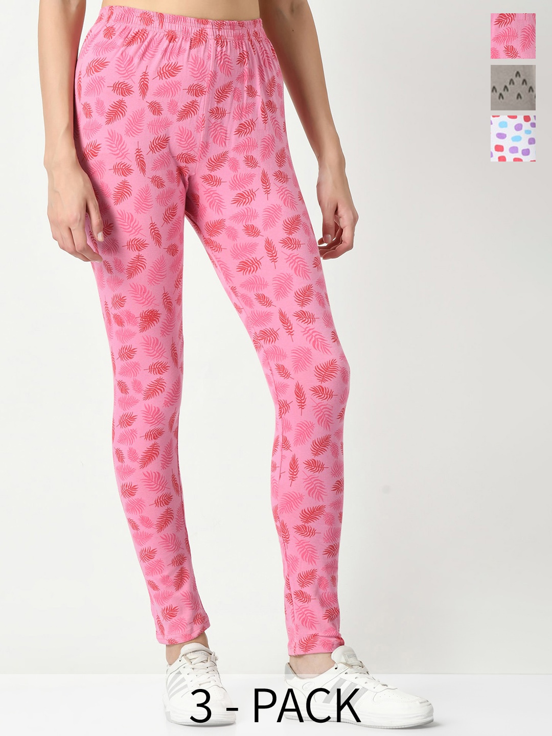 

BAESD Pack Of 3 Printed Slim-Fit Ankle-length Leggings, Pink