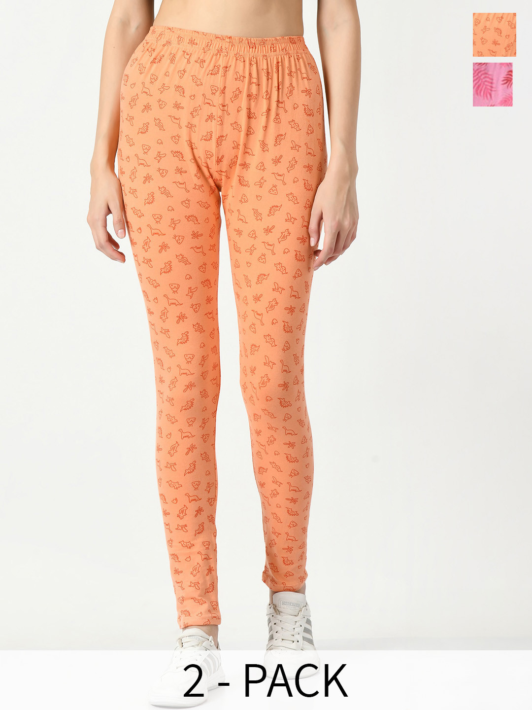 

BAESD Pack Of 2 Printed Ankle Length Leggings, Orange