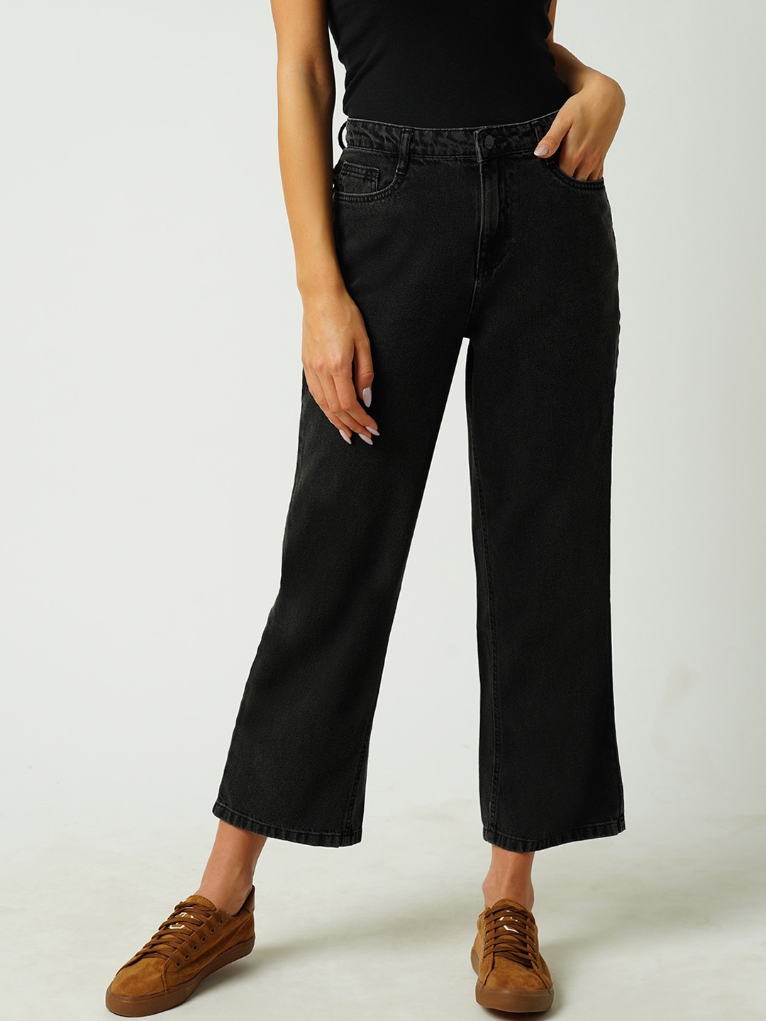

Kraus Jeans Women Straight Fit High-Rise Stretchable Jeans, Black