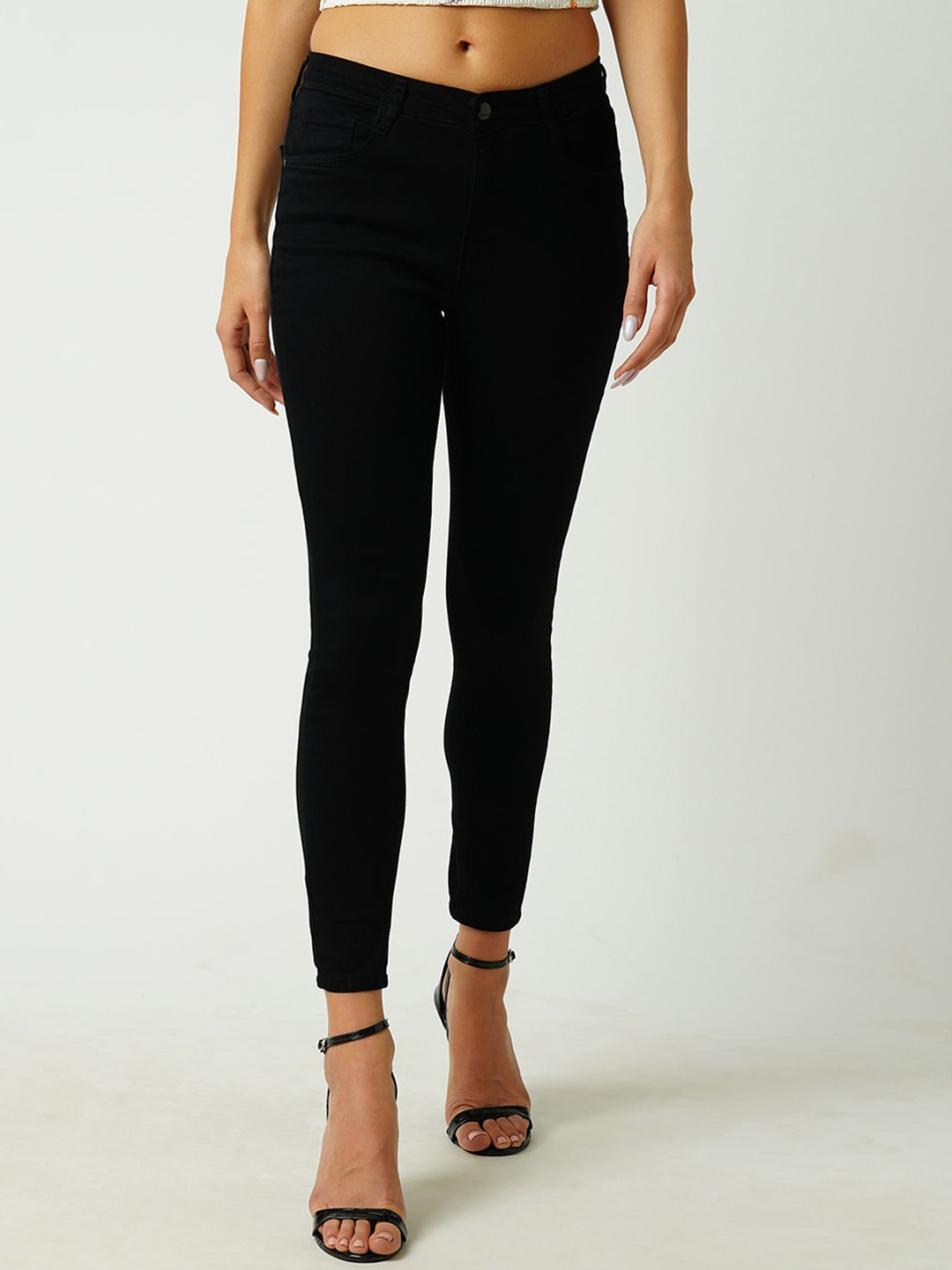 

Kraus Jeans Women Skinny Fit High-Rise Clean Look Stretchable Jeans, Black