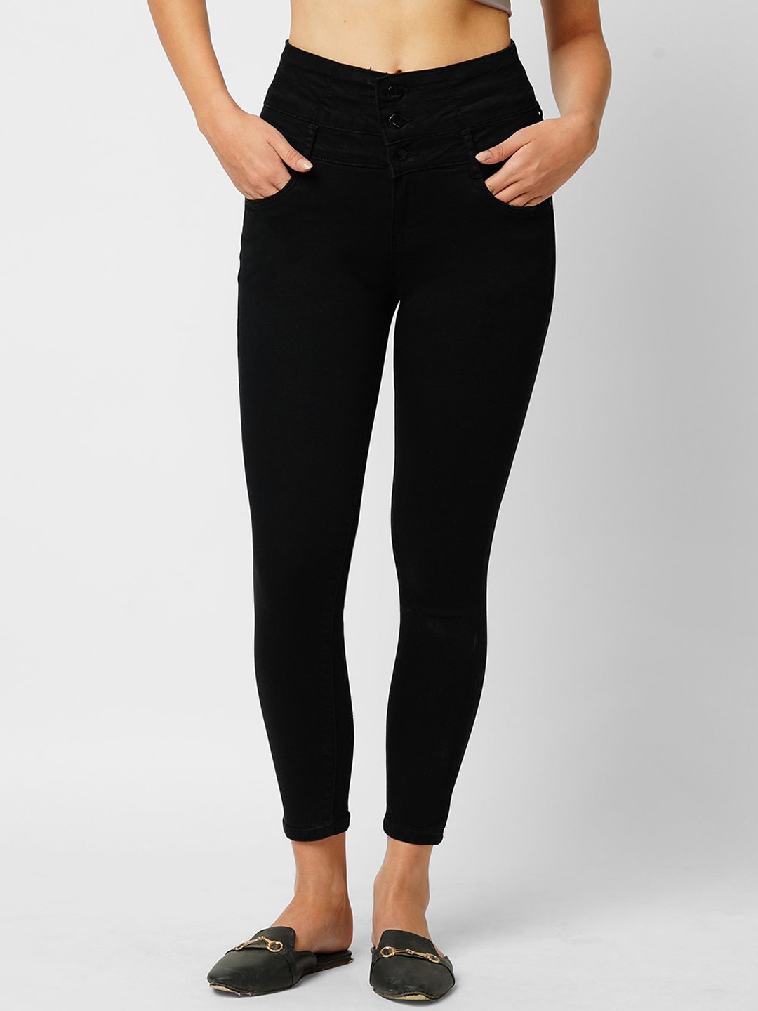 

Kraus Jeans Women Super Skinny Fit High-Rise Stretchable Jeans, Black