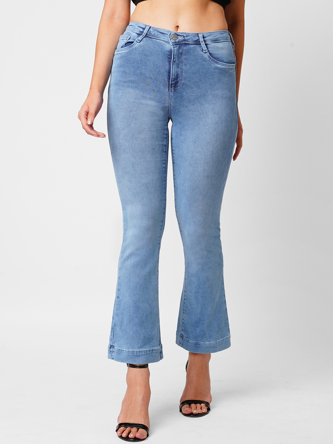 

Kraus Jeans Women Flared High-Rise Light Fade Stretchable Jeans, Blue