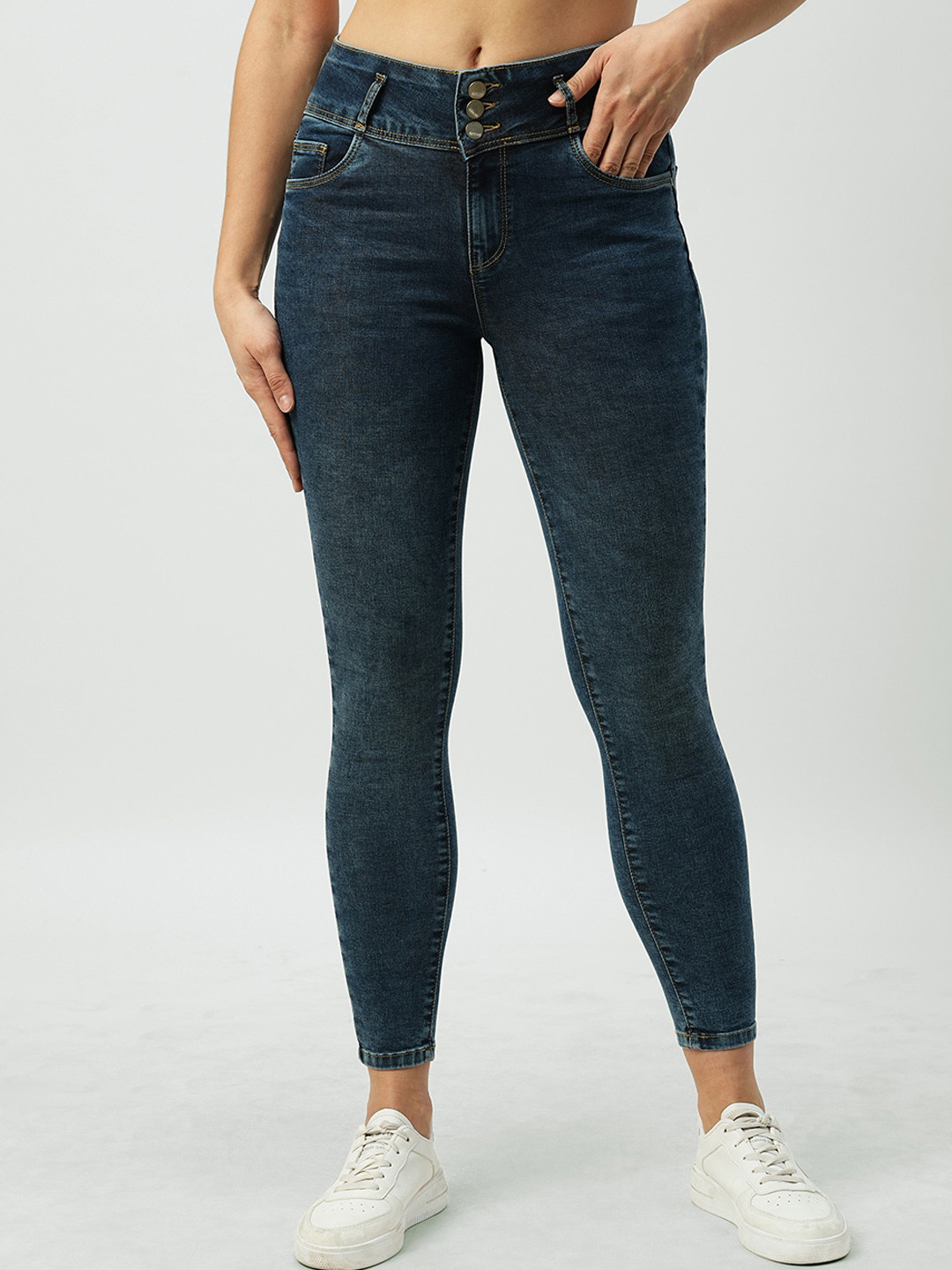 

Kraus Jeans Women Super Skinny Fit High-Rise Light Fade Stretchable Jeans, Blue