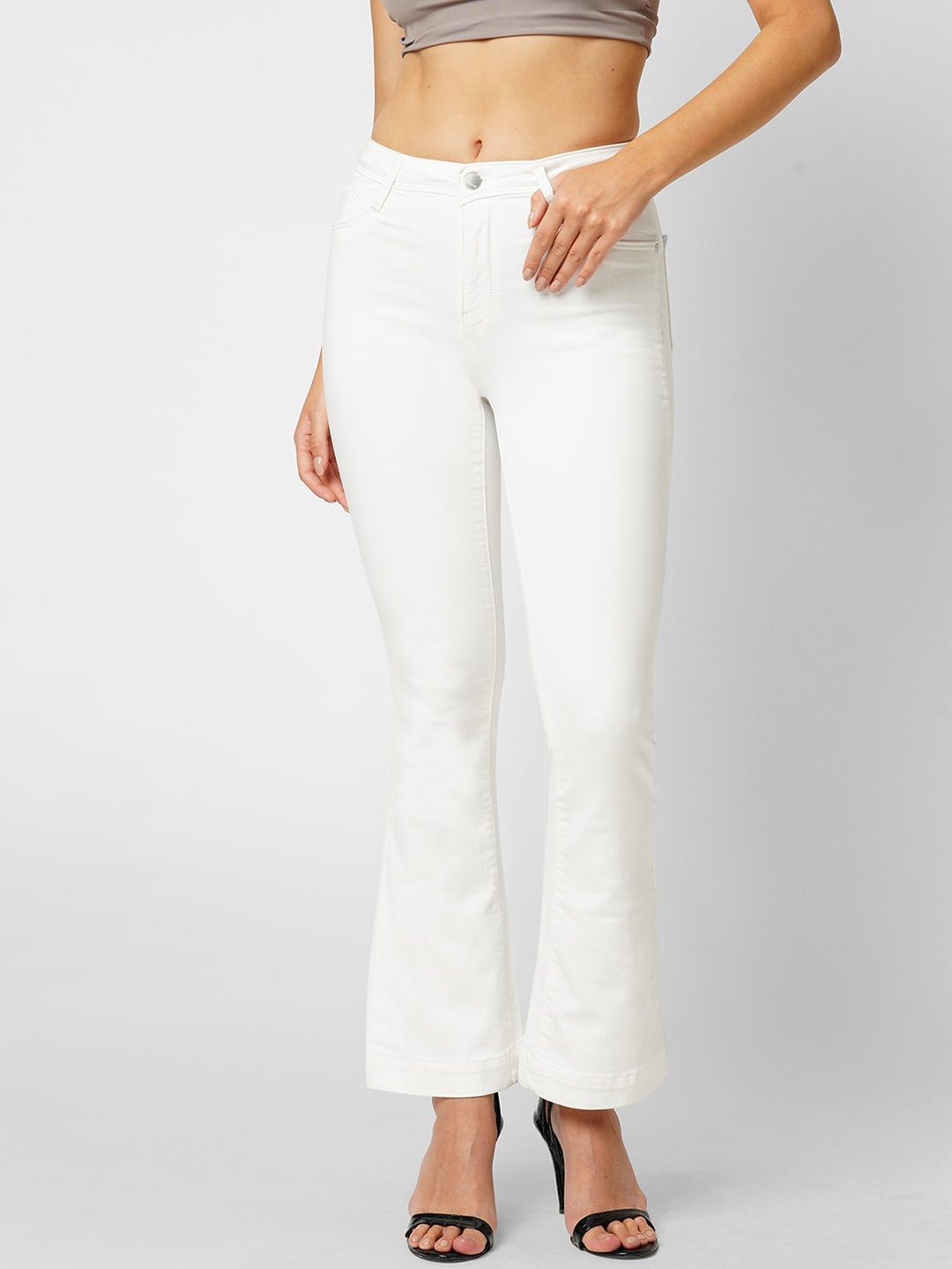 

Kraus Jeans Women Flared Mid-Rise Stretchable Jeans, White