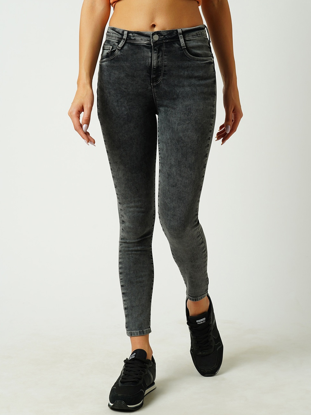 

Kraus Jeans Women Skinny Fit Clean Look Light Fade Jeans, Grey