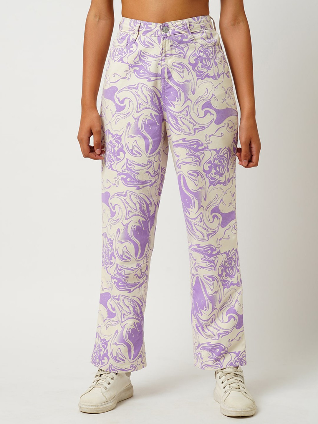 

Kraus Jeans Women Printed Straight Fit High-Rise Stretchable Jeans, Purple