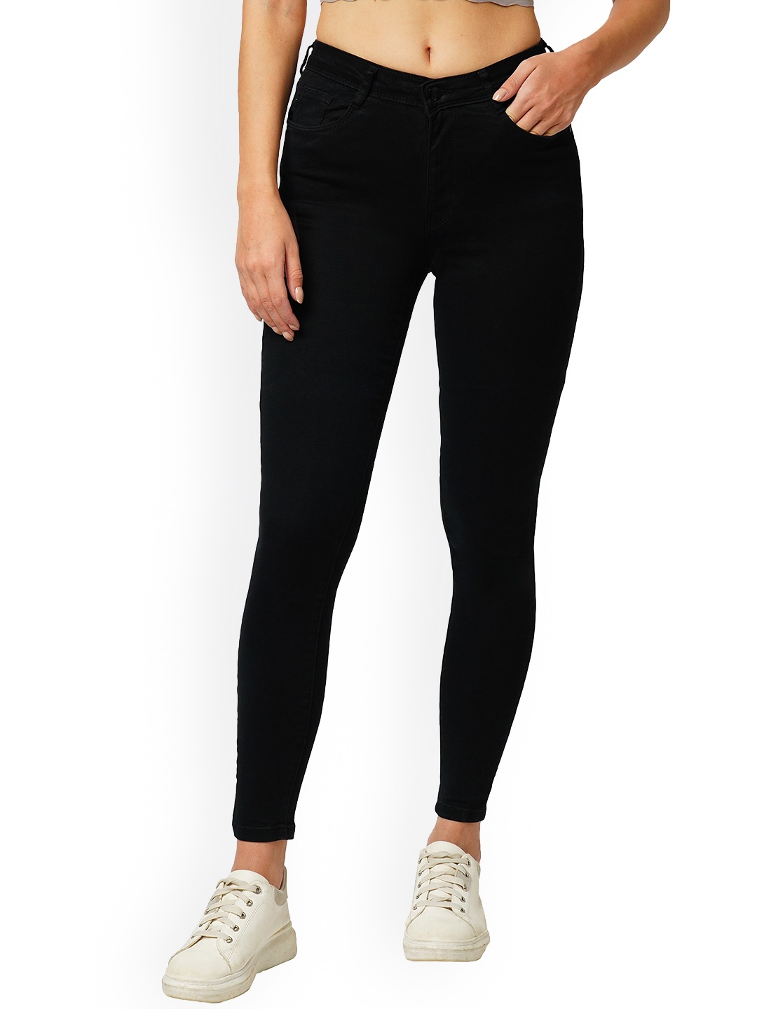 

Kraus Jeans Women Skinny Fit Clean Look High-Rise Stretchable Jeans, Black