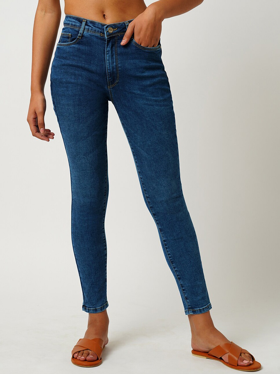 

Kraus Jeans Women Skinny Fit High-Rise Light Fade Stretchable Jeans, Blue
