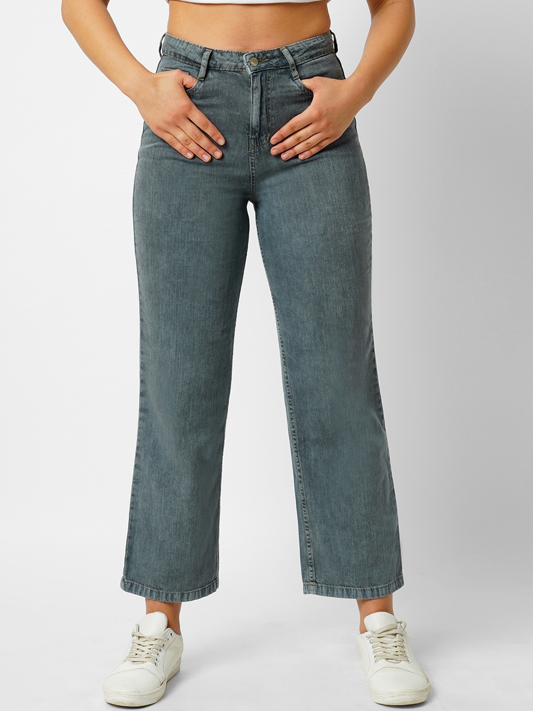 

Kraus Jeans Women Straight Fit High-Rise Stretchable Jeans, Grey