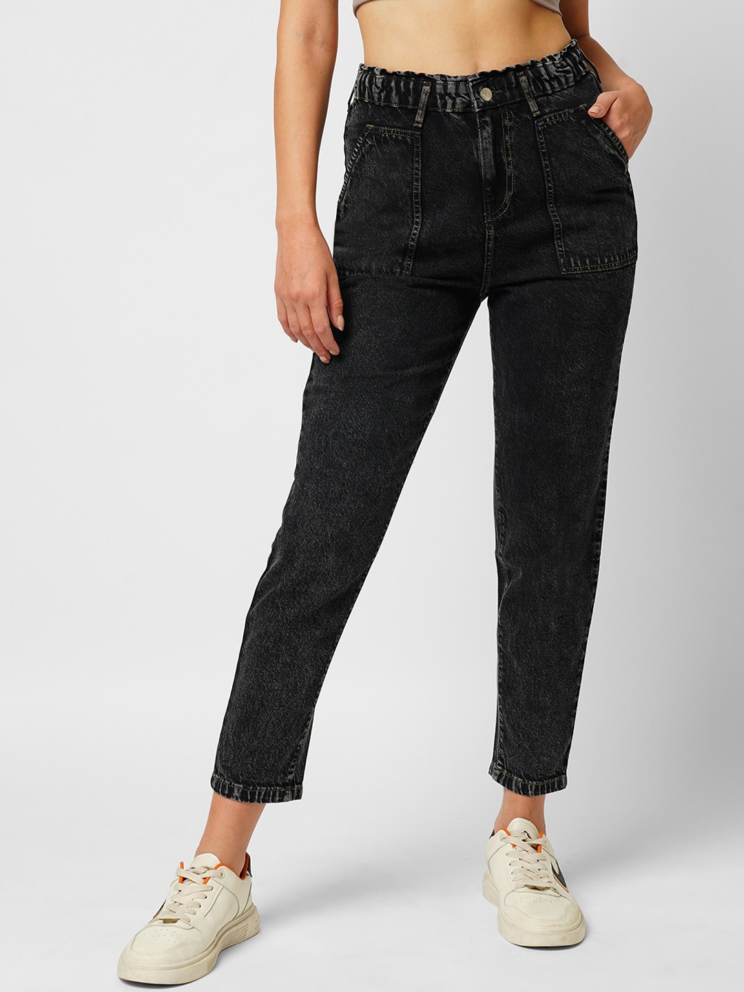 

Kraus Jeans Women Relaxed Fit High-Rise Stretchable Jeans, Black