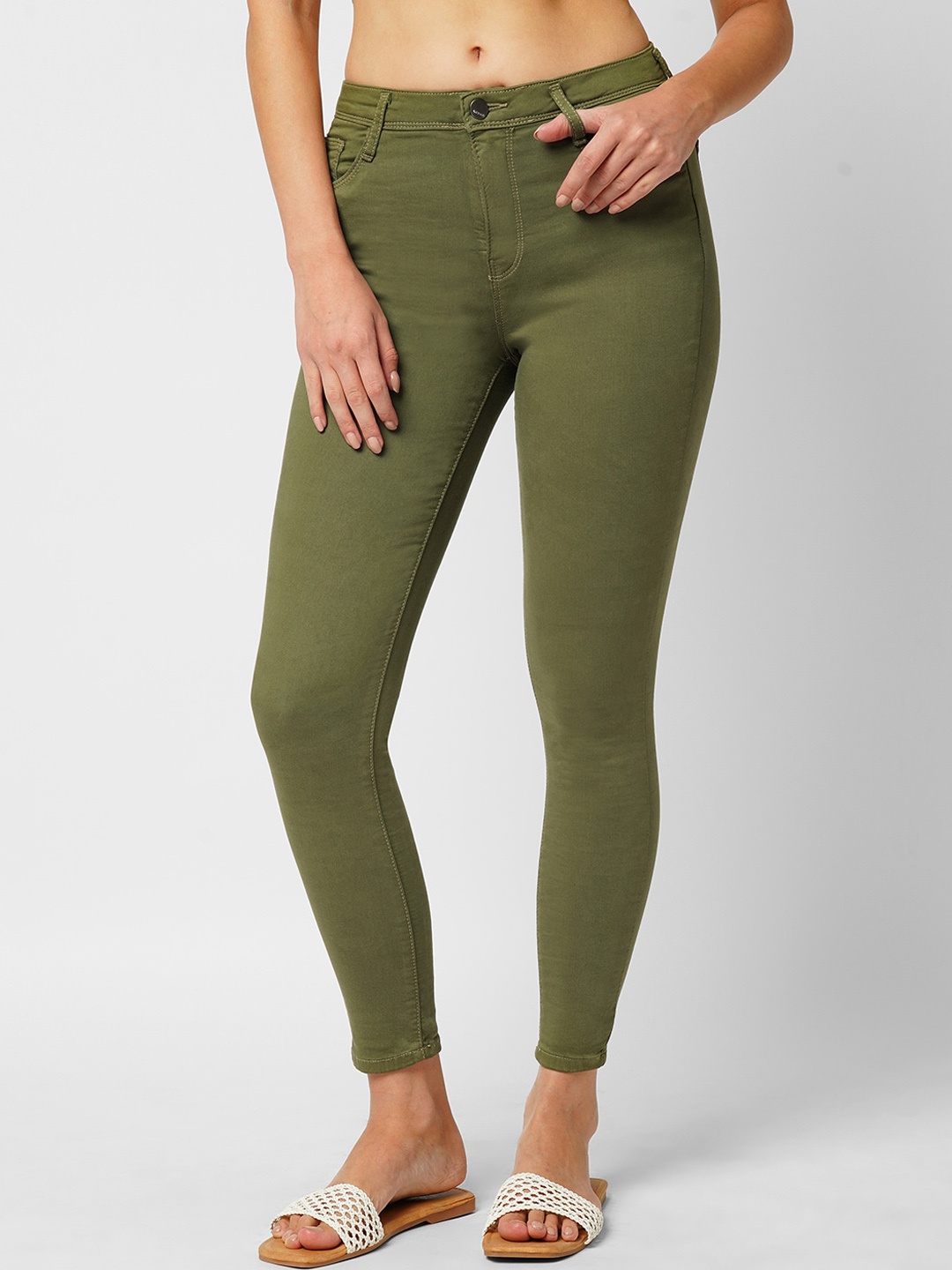 

Kraus Jeans Women Skinny Fit High-Rise Stretchable Jeans, Olive