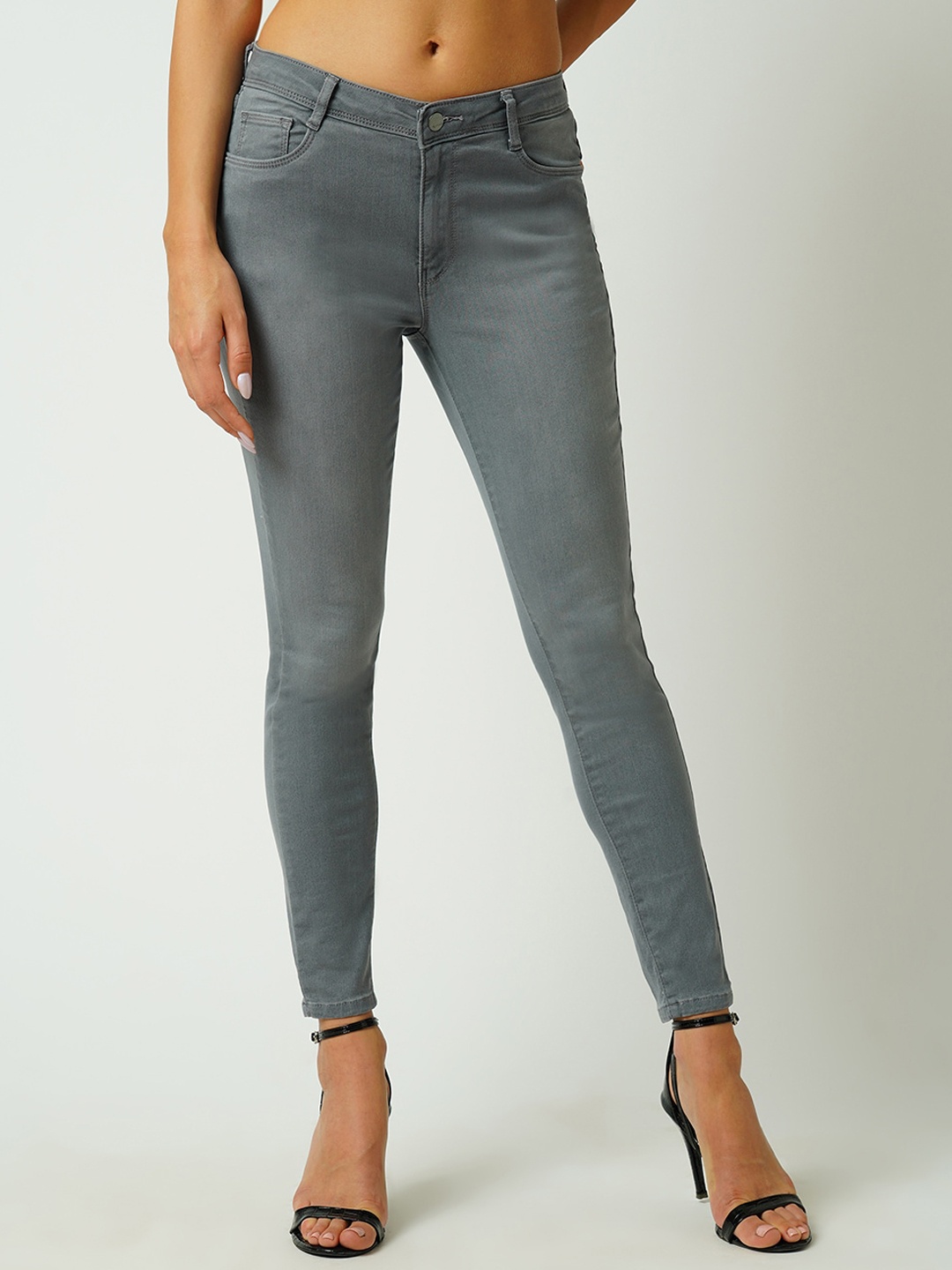

Kraus Jeans Women Skinny Fit High-Rise Light Fade Stretchable Jeans, Grey