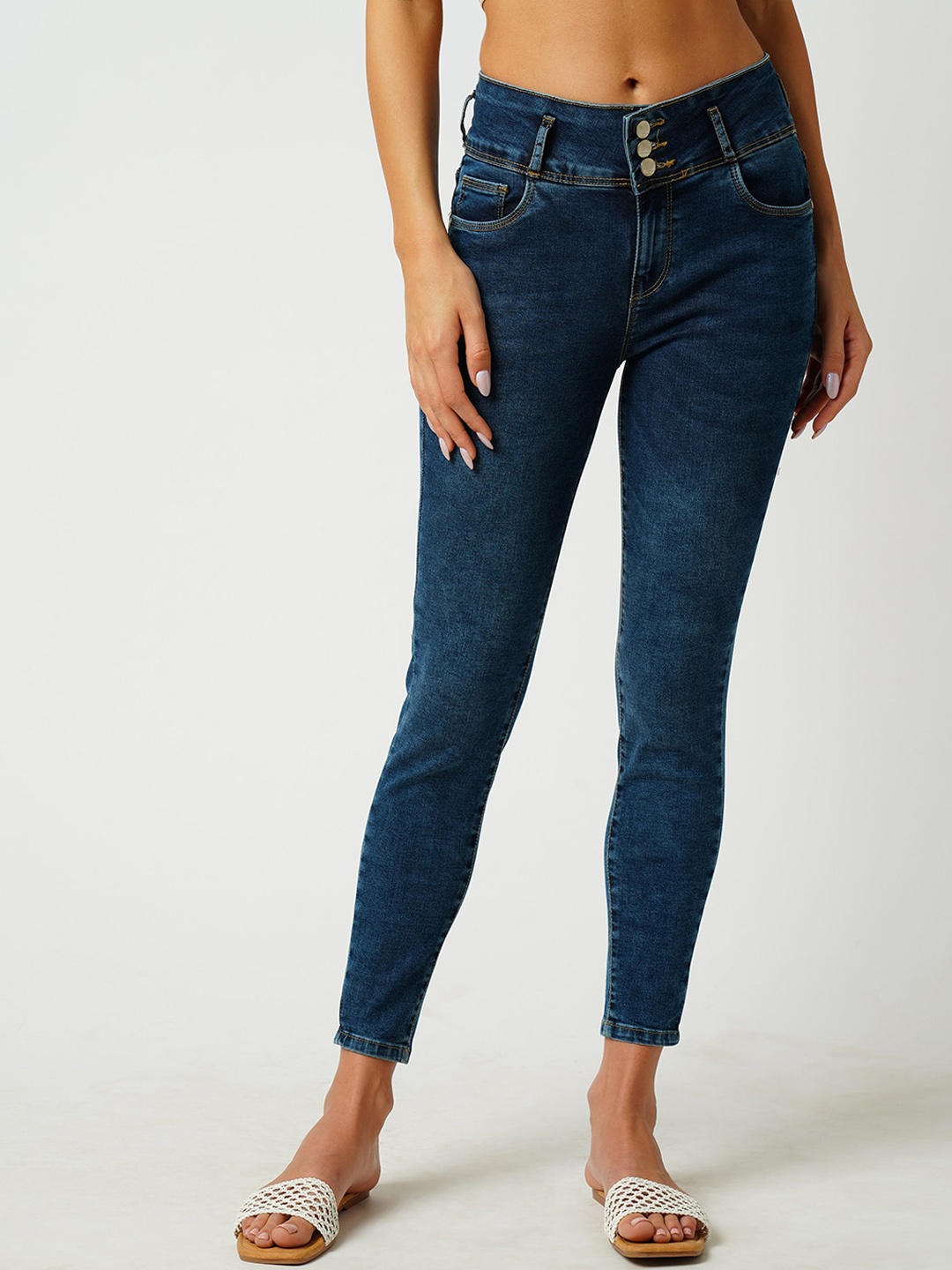 

Kraus Jeans Women Skinny Fit High-Rise Light Fade Stretchable Jeans, Blue