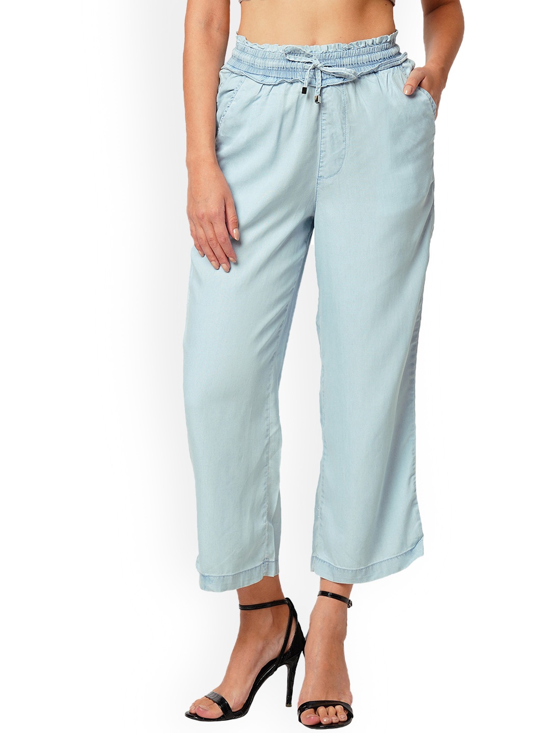 

Kraus Jeans Women High-Rise Plain Slim Fit Cropped Trousers, Blue