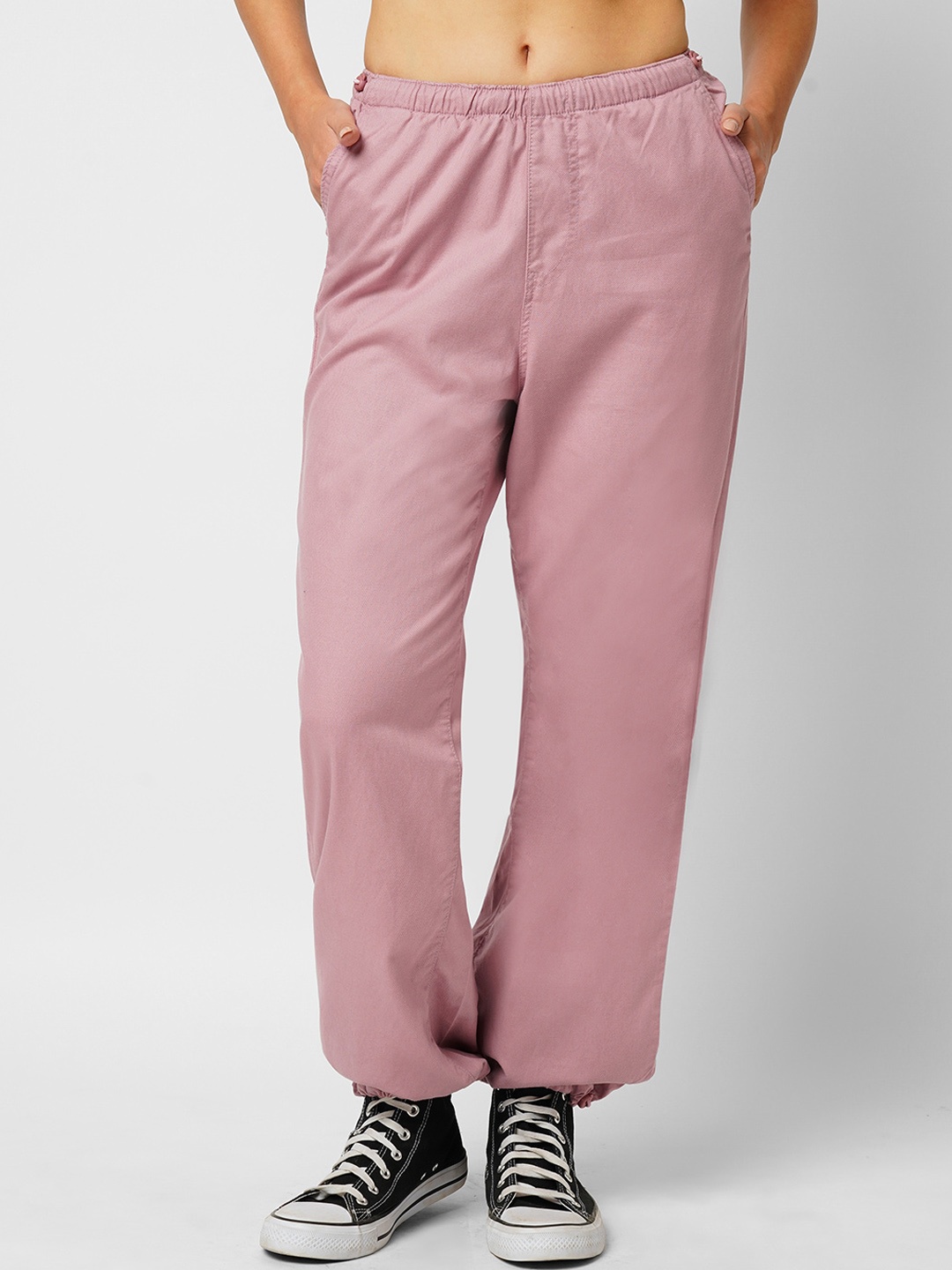 

Kraus Jeans Women Relaxed Fit Mid-Rise Stretchable Joggers Jeans, Pink