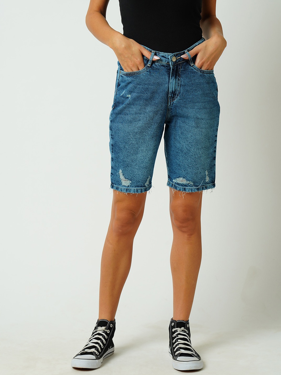 

Kraus Jeans Washed Slim Fit High-Rise Denim Shorts, Blue