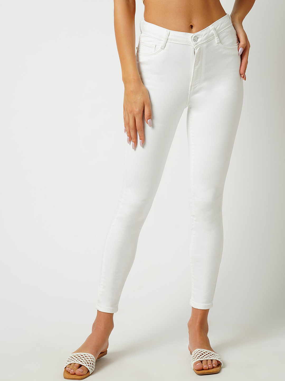 

Kraus Jeans Women Skinny Fit Clean Look High-Rise Stretchable Jeans, White