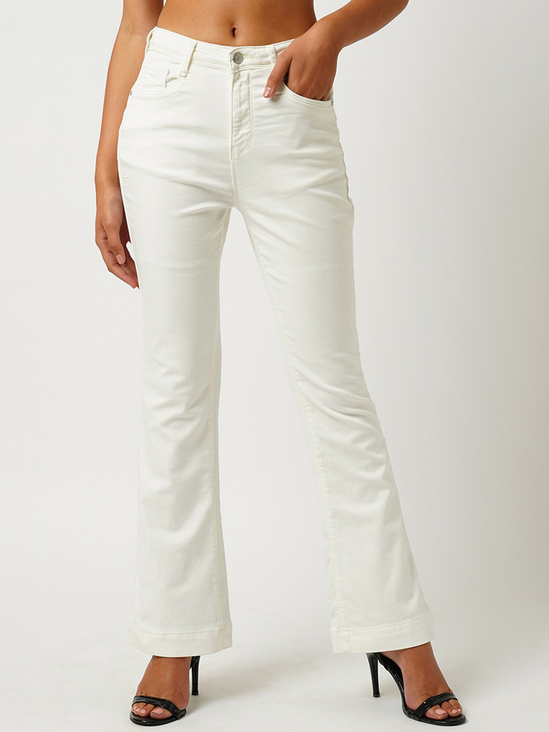 

Kraus Jeans Women Flared High-Rise Clean Look Stretchable Jeans, White