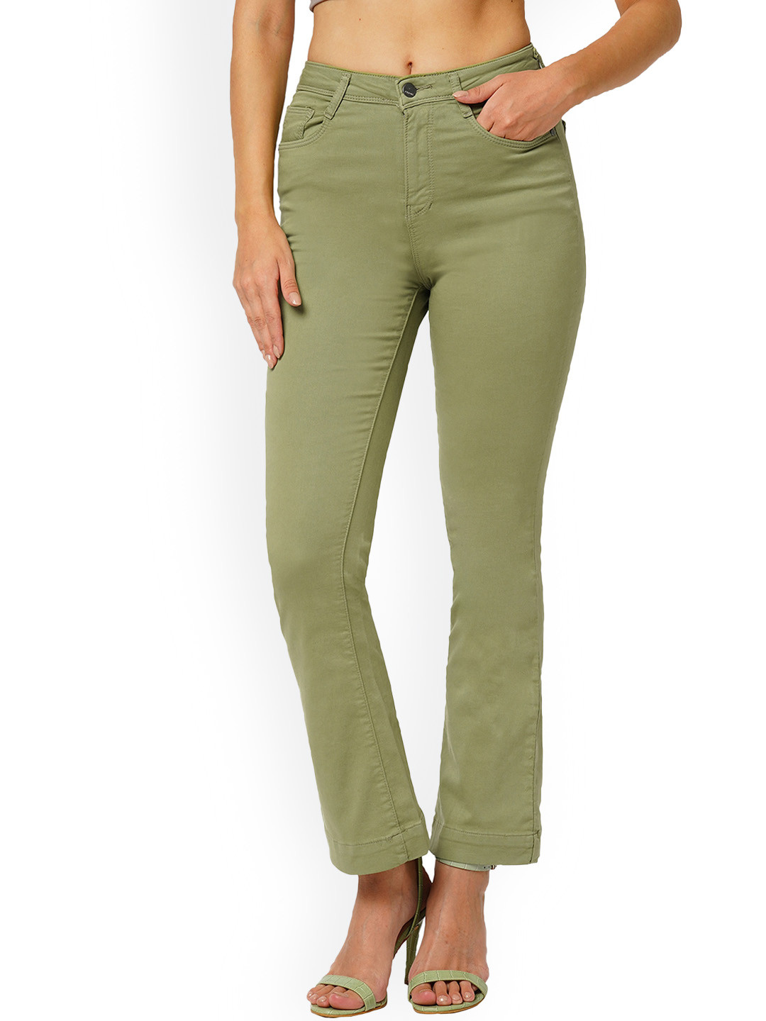 

Kraus Jeans Women Bootcut Clean Look High-Rise Stretchable Jeans, Olive
