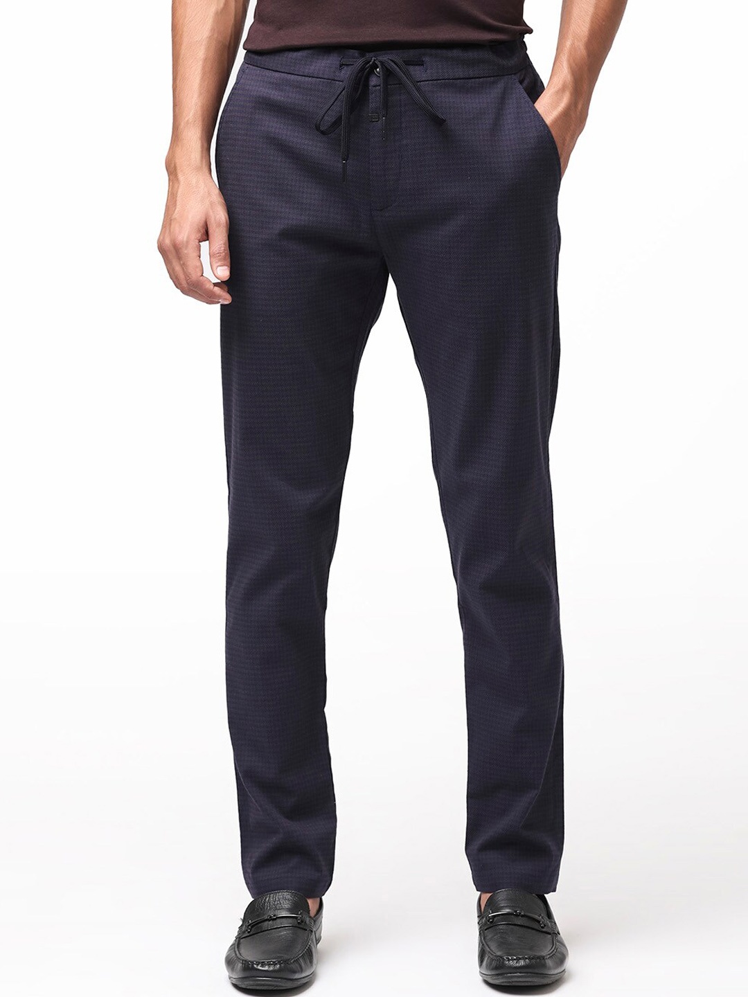 

RARE RABBIT Men Hobbs Drawstring Mid Rise Slim Fit Trouser, Purple