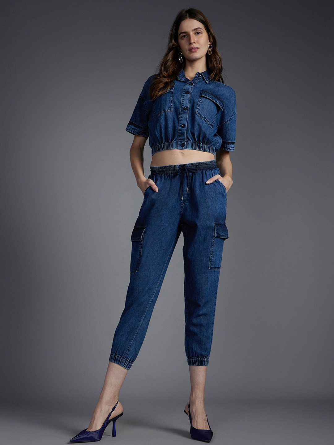 

Recap Denim Crop Shirt & Jogger, Blue