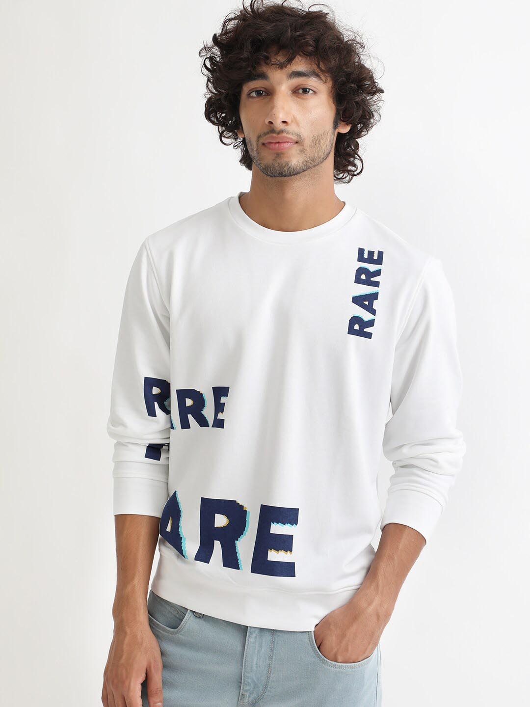 

RARE RABBIT Men Cloviss Typography Printed Sweatshirt, White