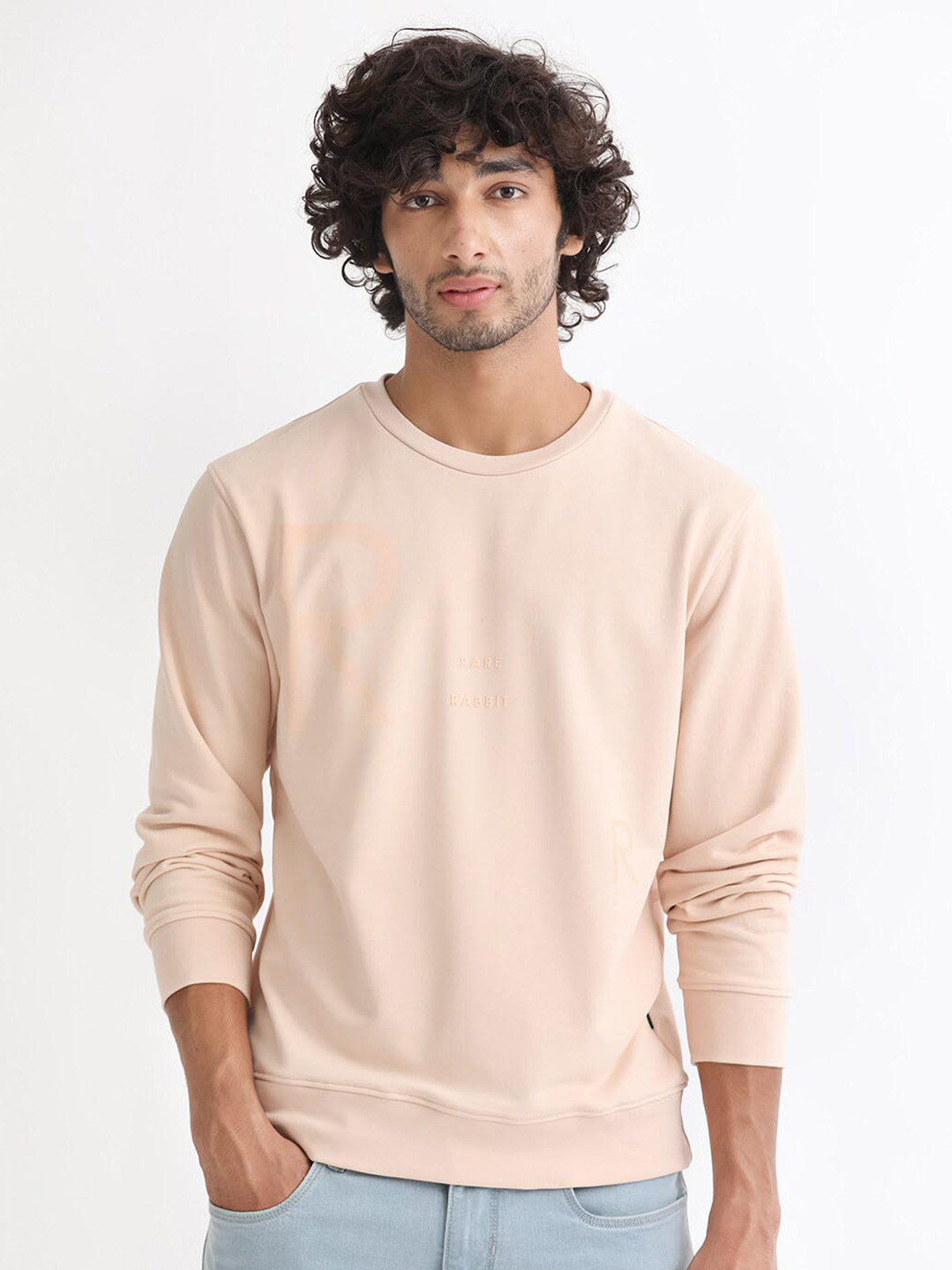 

RARE RABBIT Men Drovie Graphic Print Logo Sweatshirt, Beige