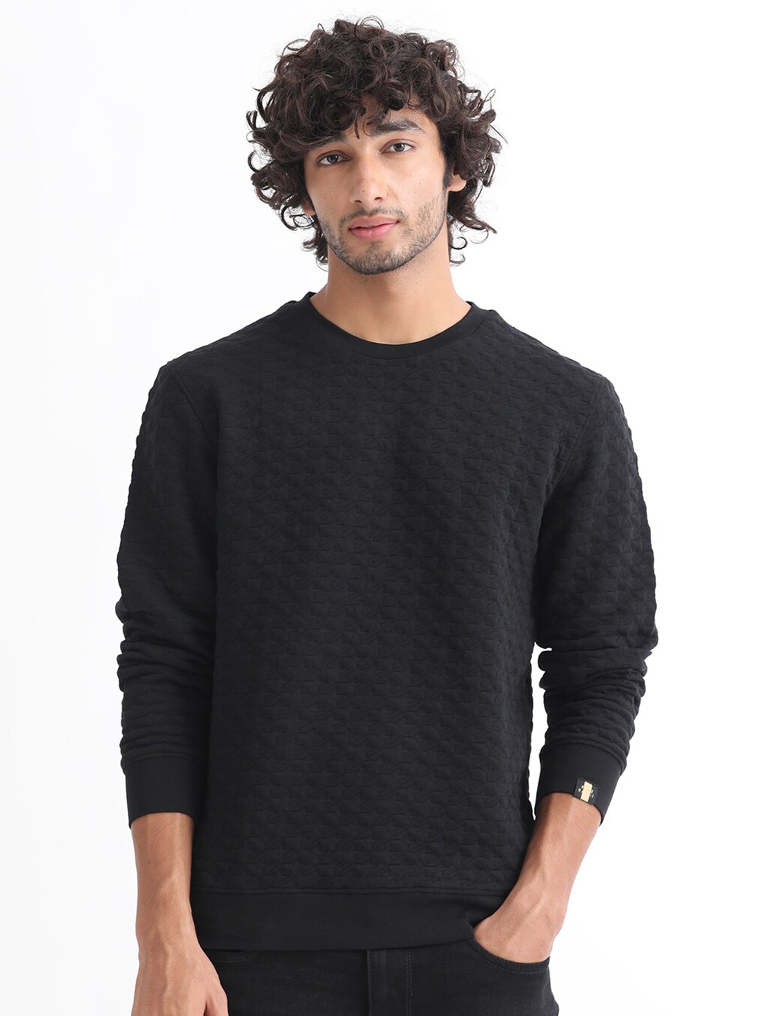 

RARE RABBIT Men Shield Sweatshirt, Black