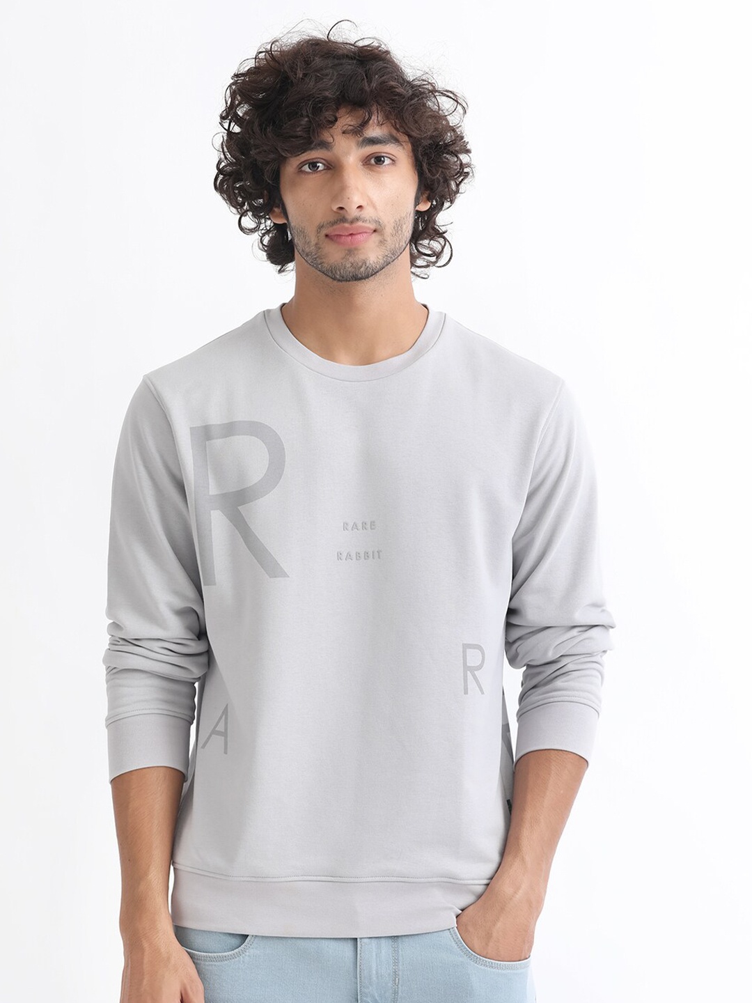 

RARE RABBIT Men Drovie Graphic Print Logo Sweatshirt, Grey