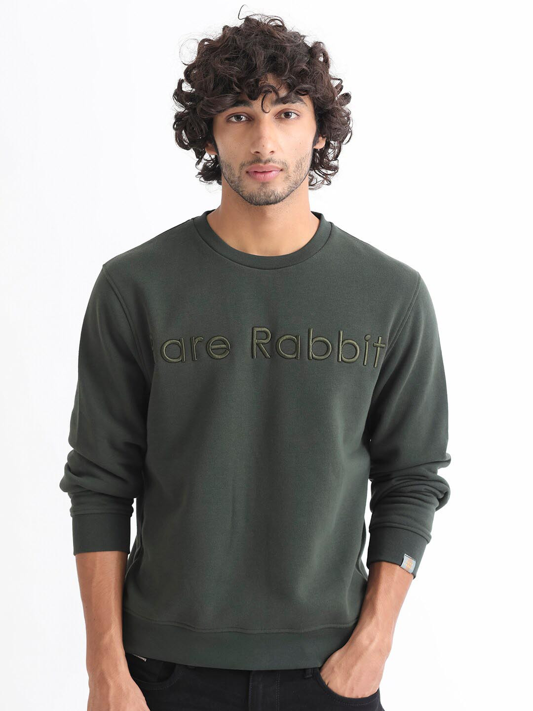 

RARE RABBIT Men Oranj Brand Logo Embroidered Sweatshirt, Green