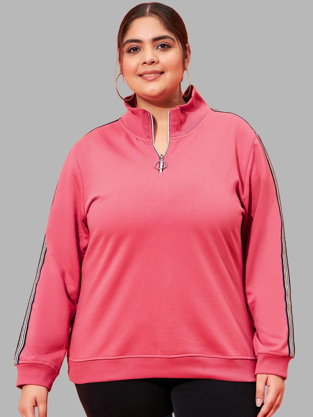

AUSTIVO Plus Size Mock Collar Pullover, Pink