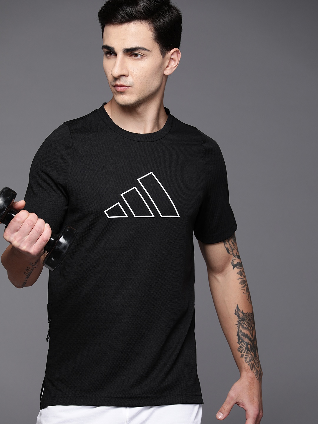 

ADIDAS Men Brand Logo Printed Training T-shirt, Black