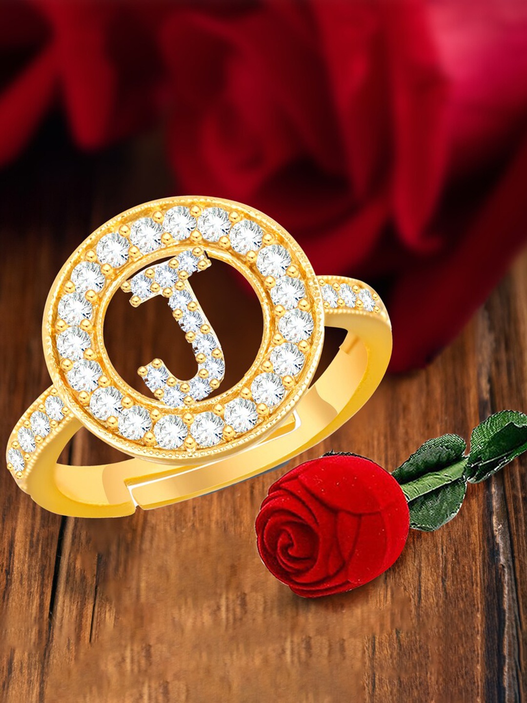 

MEENAZ Gold-Plated CZ Studded Adjustable Finger Ring