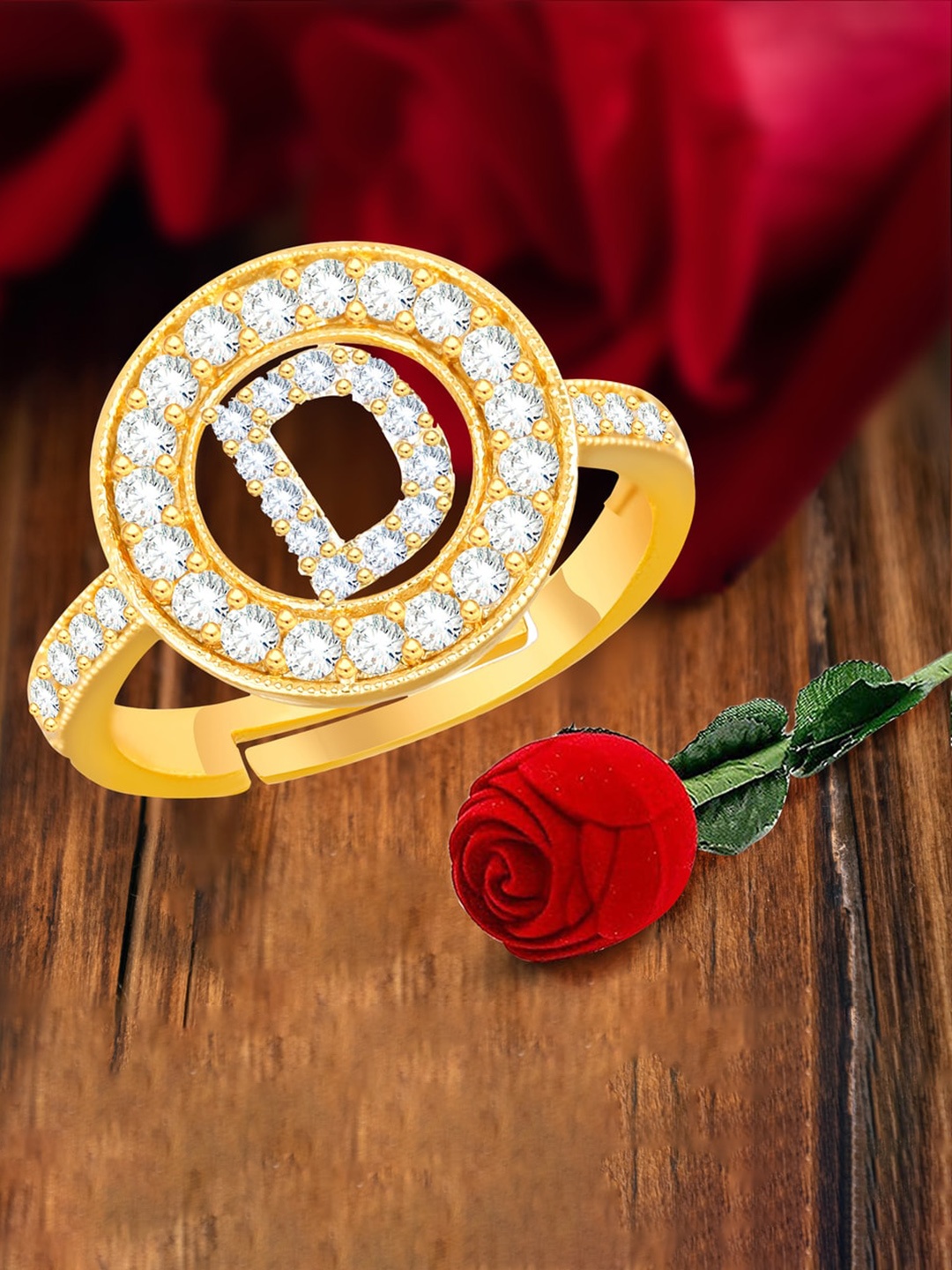 

MEENAZ Gold-Plated CZ Studded Adjustable Finger Ring