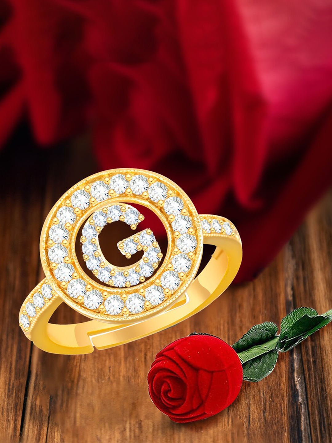 

MEENAZ Gold-plated CZ-studded Adjustable Finger Ring