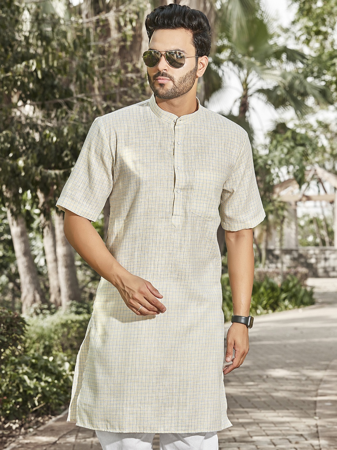 

Authentics Men Beige Thread Work Kurta