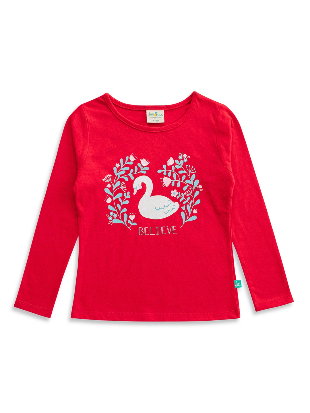

JusCubs Girls Graphic Printed Cotton T-shirt, Red