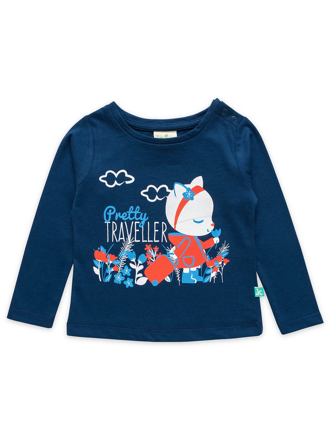 

JusCubs Girls Graphic Printed Cotton T-Shirt, Navy blue