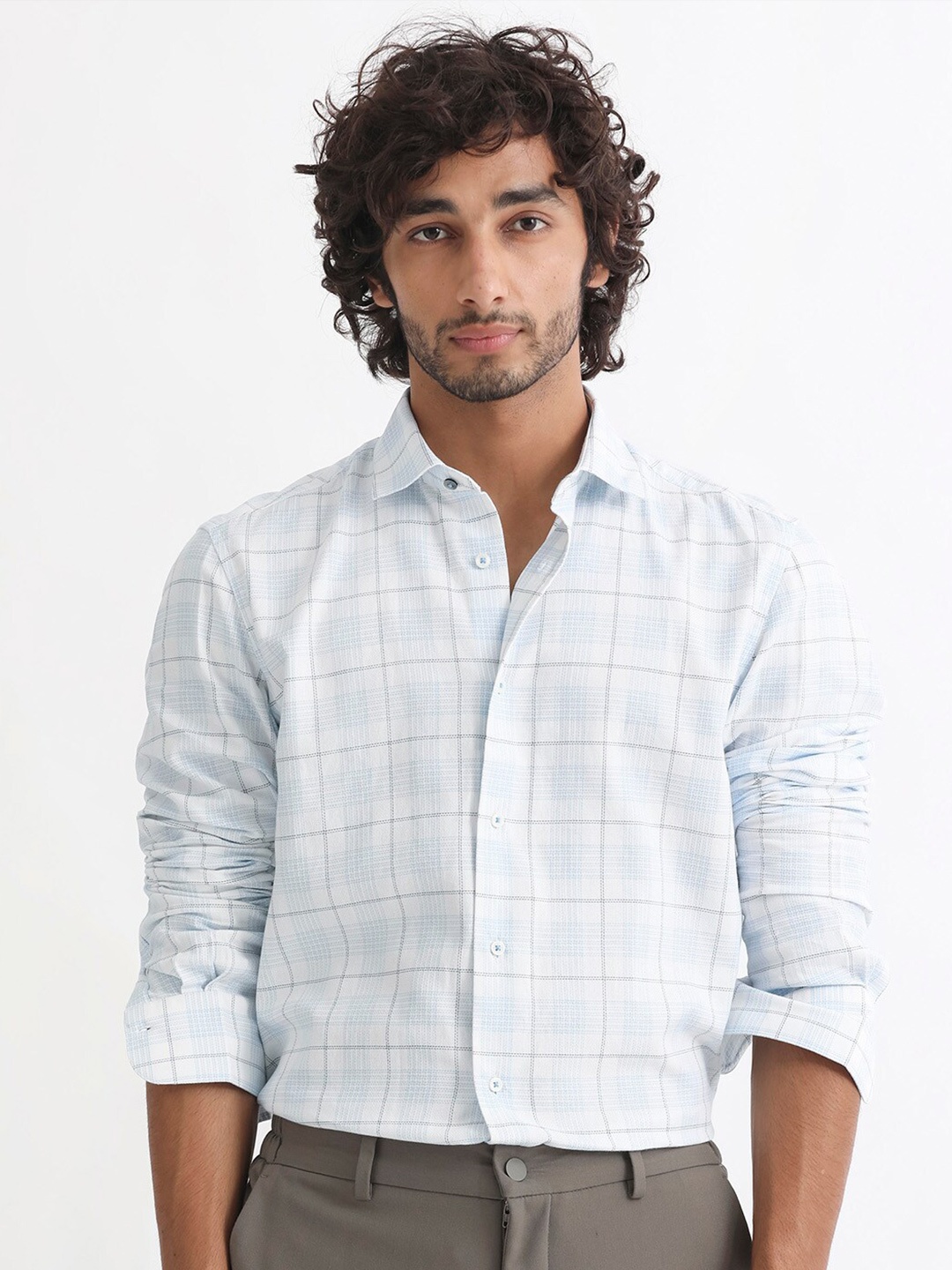 

RARE RABBIT Men Foley Slim Fit Checked Cotton Shirt, Blue