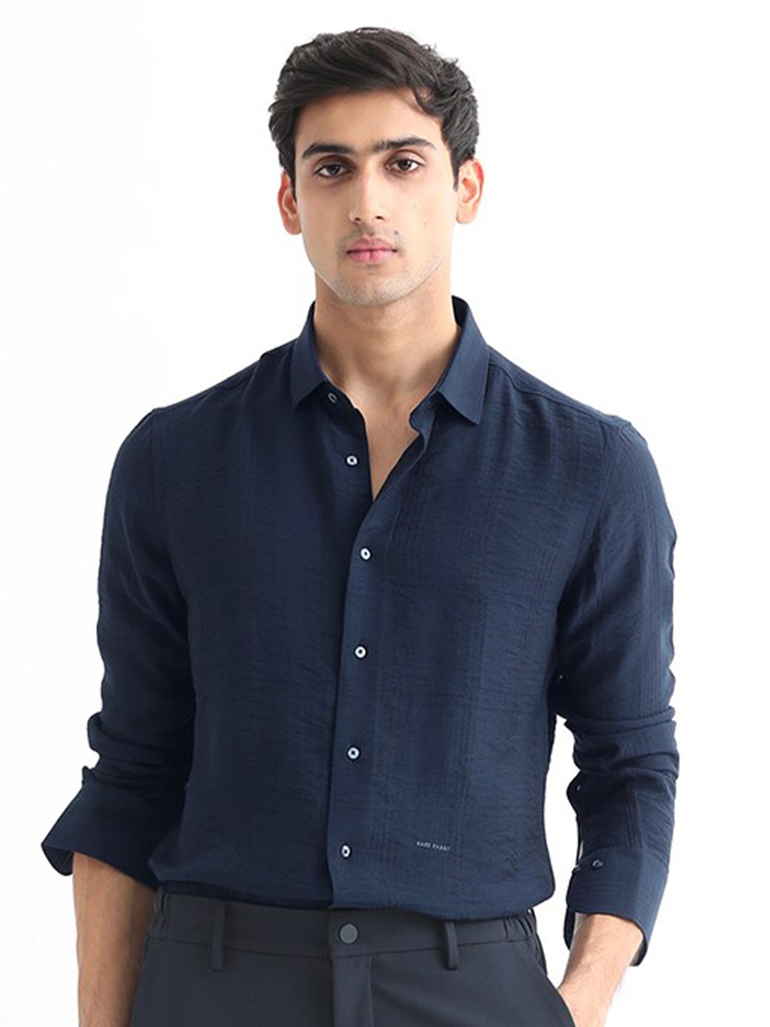

RARE RABBIT Men Vagen Slim Fit Shirt, Navy blue