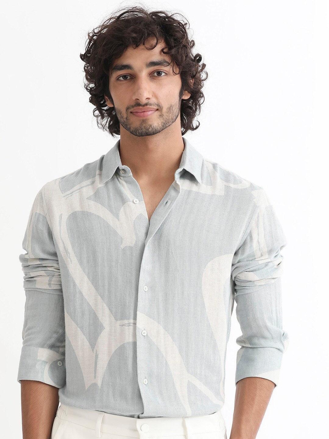 

RARE RABBIT Men Lusia Slim Fit Abstract Printed Shirt, Off white