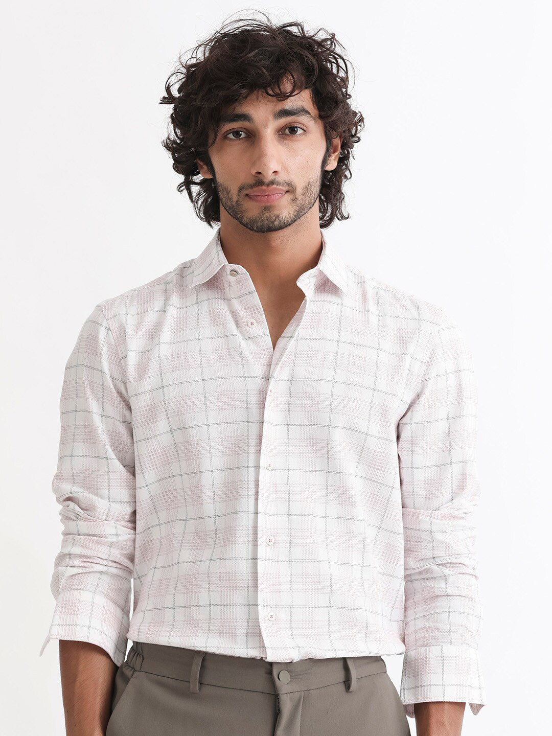 

RARE RABBIT Men Foley Slim Fit Checked Cotton Shirt, Pink