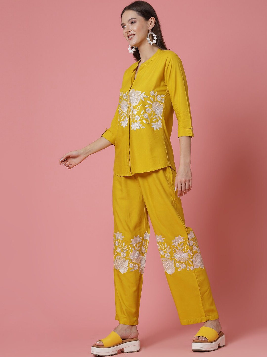 

Molly & Michel Embroidered Cotton Top & Trousers, Yellow