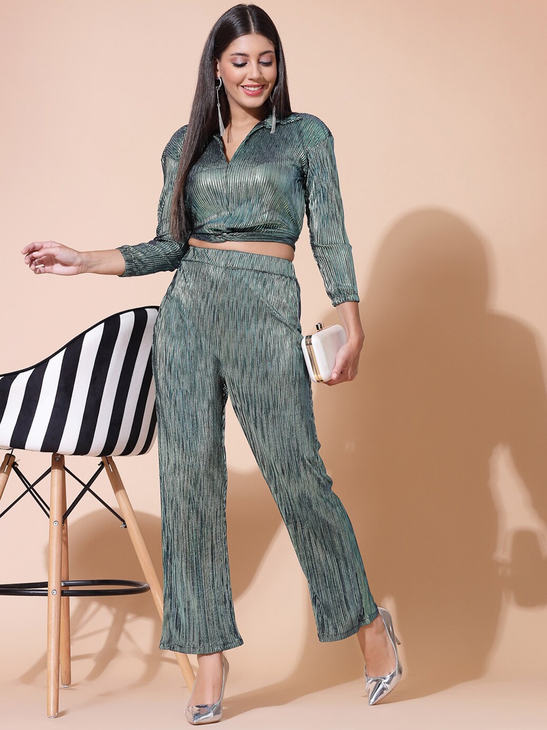 

Molly & Michel Embellished Crop Top & Trouser, Green