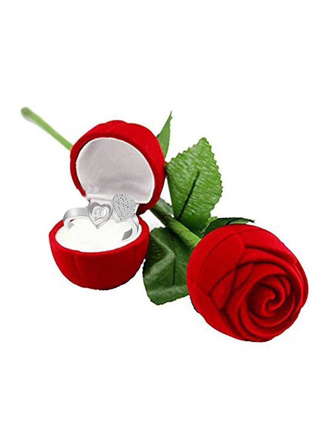 

MEENAZ Silver-Plated CZ Studded Adjustable Finger Ring With Rose Box