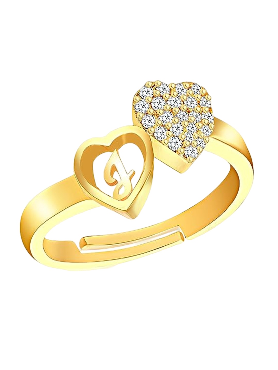 

MEENAZ Gold-Plated CZ-Studded J Alphabet Ring