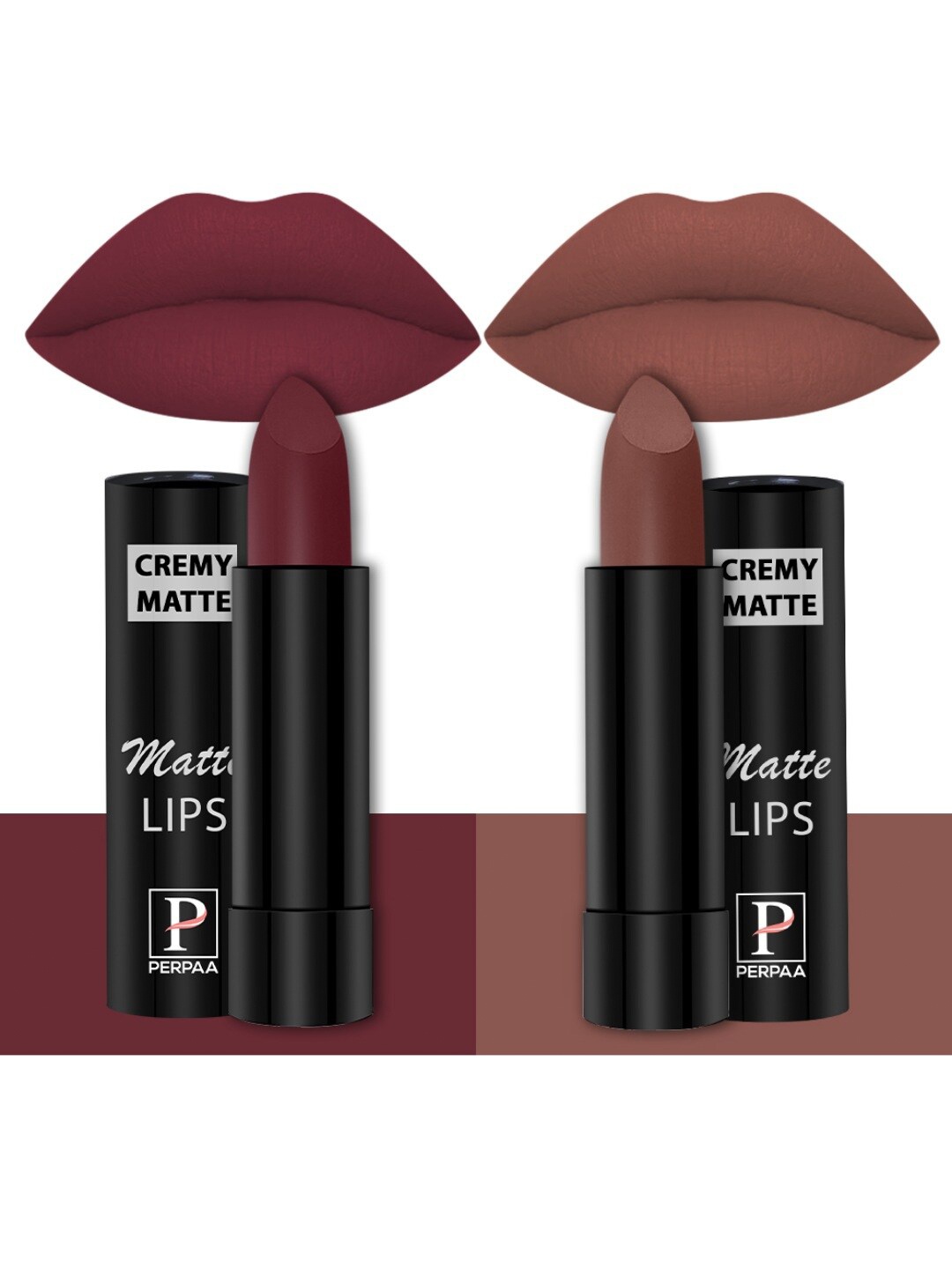 

PERPAA Creamy Matte Set Of 2 Long Stay Intense Lipstick - Cherry Maroon 95-Nude Brown 111